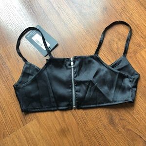 Black Satin Scoop Neck Crop Top